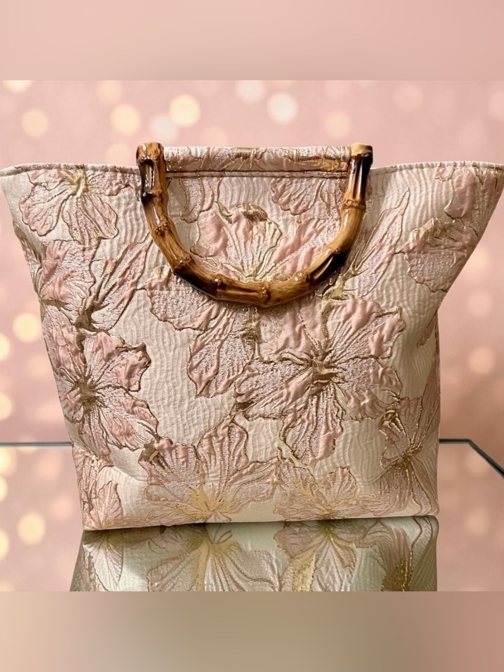 New Pink & Beige Floral Hibiscus Tote for Cruises, Beach, Vacation, Pool